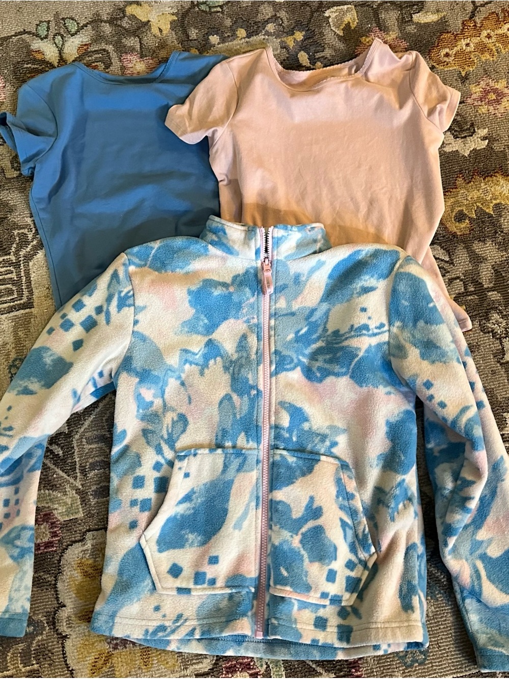 Girls Fleece Jacket T Shirt Lot 3pc Eddie Bauer Cat & Jack Blue Pink XL 14 16